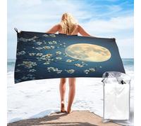 Asciugamano da viaggio in microfibra ad asciugatura rapida con custodia e moschettone, raffigurante la luna piena dietro i ciliegi in fiore, per un cielo notturno suggestivo. Dimensioni: 80 x 160 cm.