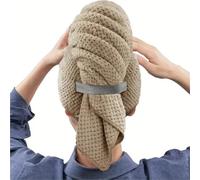 Asciugamano for capelli in microfibra, grande, ad asciugatura rapida, con elastico(Khaki)