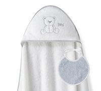 Asciugamano Mantellina con cappuccio per bambini con bablagino - Orso Lazo bianco y grigio