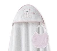 Asciugamano Mantellina con cappuccio per bambini con bablagino - Orso Lazo bianco y rosa