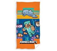Asciugamano Minecraft Sott'acqua 70X140Cm Steve Axolotl 100% Cotone