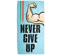 Asciugamano Palestra in Microfibra Never Give Italiano Telo Panca Sala Pesi Fitness ad Asciugatura Rapida Sport Antiscivolo 50x100 cm