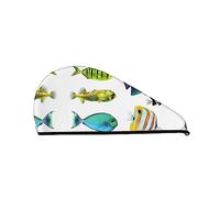 Asciugamano per asciugare i capelli con stampa di pesci tropicali oceanici Berretto per capelli asciutti in velluto corallo assorbente ad asciugatura rapida con bottone fisso per asciugare capelli l