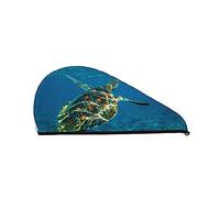 Asciugamano per asciugare i capelli con stampa tartaruga marina Berretto per capelli asciutti in velluto corallo assorbente ad asciugatura rapida con bottone fisso per asciugare capelli lunghi e spe