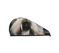Asciugamano per asciugare i capelli stampato con cane pechinese Berretto per capelli secchi in velluto corallo assorbente ad asciugatura rapida con bottone fisso per asciugare capelli lunghi e spess
