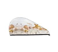 Asciugamano per asciugare i capelli stampato con stelle marine sulla spiaggia, ad asciugatura rapida, assorbente, velluto corallo, cuffia per capelli asciutti con bottone fisso per asciugare capelli