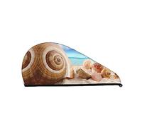 Asciugamano per asciugare i capelli stampato Seashells by The Seashore Cuffia per capelli asciutti in velluto corallo assorbente ad asciugatura rapida con bottone fisso per asciugare capelli lunghi