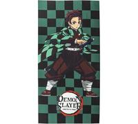 Asciugamano per bambini di Demon Slayer - Colore nero e verde - 70 x 140 cm - Realizzato in 100% poliestere da 240 gsm - Asciugamano piccolo - Stampa Tanjiro - Prodotto originale progettato in Spagna