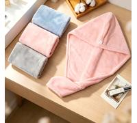 Asciugamano per capelli in microfibra, ad asciugatura rapida, turbante in morbido pile di corallo assorbente, per capelli ricci e lunghi, confezione da 3 (blu/grigio/rosa)