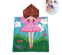 Asciugamano Poncho da Bambino, Odot Cartone Animato Accappatoio Microfibra Asciugatura Rapida per Spiaggia Robe Kids con Cappuccio a Forma (60x120cm,Fiore)