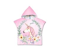 Asciugamano Poncho da Bambino, Odot Cartone Animato Accappatoio Microfibra Asciugatura Rapida per Spiaggia Robe Kids con Cappuccio a Forma (60x80cm,Rosa)