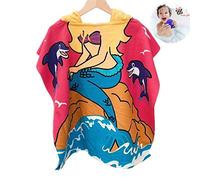 Asciugamano Poncho da Bambino, Odot Cartone Animato Accappatoio Microfibra Asciugatura Rapida per Spiaggia Robe Kids con Cappuccio a Forma (60x120cm,Isola)