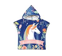 Asciugamano Poncho da Bambino, Odot Cartone Animato Accappatoio Microfibra Asciugatura Rapida per Spiaggia Robe Kids con Cappuccio a Forma (60x80cm,blu navy)