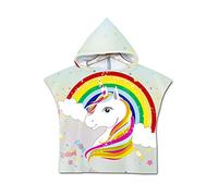 Asciugamano Poncho da Bambino, Odot Cartone Animato Accappatoio Microfibra Asciugatura Rapida per Spiaggia Robe Kids con Cappuccio a Forma (60x80cm,Arcobaleno)