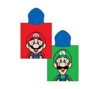 Asciugamano poncho ufficiale Nintendo Super Mario con cappuccio, super morbido, doppio design con Luigi, accappatoio perfetto per casa, bagno e spiaggia, 57,5 x 50 cm