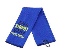 Asciugamano ricamato Pickleball Life Is Short Play Pickleball Asciugamano nero con clip Pickleball amante giocatore regalo microfibra Pickleball Clean Towel (Life Pickleball)