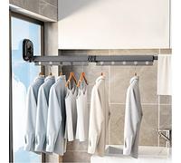 Asciugatrice, Appendiabiti a muro retrattile con ventosa, Pieghevole e smontabile, Asta con ganci e portasciugamani per balcone, biancheria, bagno, camera da letto (Grigio scuro 2-pezzo)