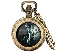 Ascoltami ruggire Lion/Wolf/Dragon Design Orologio da tasca di medie dimensioni Bronzo Analogico Steampunk Collana Pendente Anime Orologio per Uomini Donne, Leone