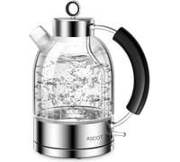 ASCOT Bollitore in vetro, bollitore elettrico, regali per uomo/donna/famiglia, bollitore a pressione da 1,5 l, protezione contro l'essiccazione e spegnimento automatico (argento)