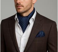 Ascot E Fazzoletto Pocket Blu Navy A Pois Cravatta In Seta Per Uomo A55A