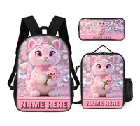 ASD Jewerly 3Pcs Set Personalizzato Animale Leopardo A Tema Zaino Borsa Con Scatola Pranzo, Nome Personalizzato Carino Ghepardo Stampa Casual Zaino Portatile Daypack Borsa Regalo
