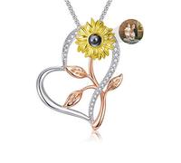 ASD Jewerly Collana Personalizzata Di Foto Di Girasole Per Le Donne, Proiezione Fotografica Ti Amo 100 Lingue Regalo Commemorativo Per Donne Mom