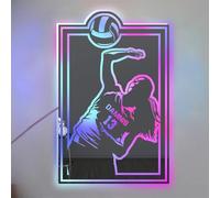 ASD Jewerly Personalizzato Giocatore di pallavolo LED Specchio Light Up Sign, Nome personalizzato e Numero di pallavolo Wall Art Neon Light, Natale Compleanno Pallavolo Bambini Regalo