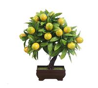 asdchZen Alberi Artificiali Piante Artificiali Bonsai Arancio Pesca Albero da Frutto in Vaso per La Decorazione della Casa Soggiorno Set di Fiori Pino Simulato, Oro
