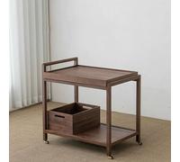 asdchZen Carrello Mid-Century, Carrello Mobile A 2 Ripiani con Braccioli, Carrelli in bambù con Contenitore, Tavolino Laterale con Ruote Universali E Display A 360° per Casa, Hotel E Ufficio D,H