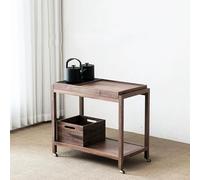 asdchZen Carrello Mid-Century, Carrello Mobile A 2 Ripiani con Braccioli, Carrelli in bambù con Contenitore, Tavolino Laterale con Ruote Universali E Display A 360° per Casa, Hotel E Ufficio D,J