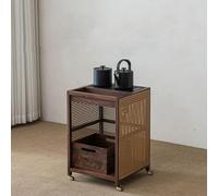 asdchZen Carrello Mid-Century, Carrello Mobile A 2 Ripiani con Braccioli, Carrelli in bambù con Contenitore, Tavolino Laterale con Ruote Universali E Display A 360° per Casa, Hotel E Ufficio D,D