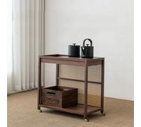 asdchZen Carrello Mid-Century, Carrello Mobile A 2 Ripiani con Braccioli, Carrelli in bambù con Contenitore, Tavolino Laterale con Ruote Universali E Display A 360° per Casa, Hotel E Ufficio D,B