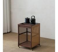 asdchZen Carrello Mid-Century, Carrello Mobile A 2 Ripiani con Braccioli, Carrelli in bambù con Contenitore, Tavolino Laterale con Ruote Universali E Display A 360° per Casa, Hotel E Ufficio D,C