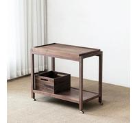 asdchZen Carrello Mid-Century, Carrello Mobile A 2 Ripiani con Braccioli, Carrelli in bambù con Contenitore, Tavolino Laterale con Ruote Universali E Display A 360° per Casa, Hotel E Ufficio D, L