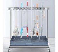 asdchZen Carrello Porta-Scopa E Porta-Mocio da Pavimento, Porta-Mocio Mobile da Pavimento, Organizer per Prodotti per La Pulizia, Porta-Mocio, Porta-Ombrelli, con Ruote Universali, da Giardino