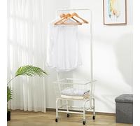 asdchZen Cesto Portabiancheria in Rete Metallica con Ruote, Appendiabiti E Ruote Bloccabili, Carrello Portabiancheria Resistente per Uso Domestico E in Ufficio, Bianco, 47 * 43 * 167 Cm