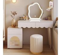 asdchZen Tavolo da Trucco con Specchio Illuminato E Sgabello per Donna E Camera da Letto, Bianco, A, 115X40X74Cm
