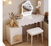 asdchZen Tavolo da Trucco con Specchio Illuminato E Sgabello per Donna E Camera da Letto, Bianco, B, 115X40X74Cm