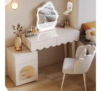 asdchZen Tavolo da Trucco con Specchio Illuminato E Sgabello per Donna E Camera da Letto, Bianco, C, 115X40X74Cm