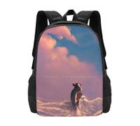 ASDCTYTKO Acats 2: Borse unisex Ocean Walker Borsa da studente Zaino Mucca Onde del mare Surf Spiaggia Nuvole Tramonto, Regalo del festival Sunrise Pink