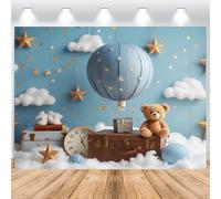 ASDCXZ 1° Compleanno Sfondo per Ragazzo 2.2x1.5m, Little Bear Star Blue Hot Air Balloon Bambini Sfondo Fotografico per Ragazzo 1 Anno Compleanno Baby Shower Festa Decorazione Banner Studio Puntelli