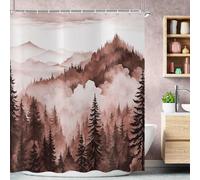 ASDCXZ Borgogna Nebbiosa Foresta Tenda da Doccia 165x180 cm, Monte Pino Foresta Pluviale Paesaggio Albero Rustico Impermeabile Tenda da Bagno Poliestere Lavabile Tende Doccia per Vasca con 12 Ganci