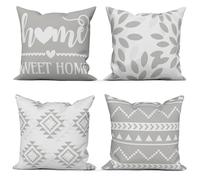 ASDCXZ Federa per cuscino grigia 50x50 cm set da 4 pezzi, modernità e semplicità, motivo geometrico, grigio e bianco, cuscino decorativo per divano, federe per cuscini, lavabile, poliestere, lino