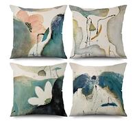 ASDCXZ Federa per cuscino primavera 50x50 cm set da 4 pezzi, acquarello fresco loto beige per divano cuscino decorativo federa per cuscino federa per cuscino lavabile poliestere lino tessuto per