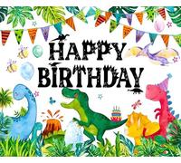 ASDCXZ Happy Birthday, sfondo fotografico, 2,2 x 1,5 m, verde selvaggio, giungla, dinosauro, sfondo per foto in vinile, per ragazzi, compleanni, feste, studio