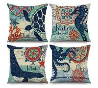 ASDCXZ Maritim - Set di 4 federe per cuscino, 40 x 40 cm, motivo: tartaruga marina