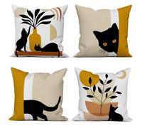 ASDCXZ Set di 4 Federe Cuscini Boho 40x40 Bohemian Astratto Gatto Piazza Divano Decorazione Federe per Cuscino, Divertente Gatto Sole Luna Lavabile Marrone Poliestere Tessile Esterna Copricuscini