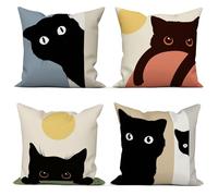 ASDCXZ Set di 4 Federe Cuscini Boho 45x45 Bohemian Gatto Piazza Divano Decorazione Federe per Cuscino, Divertente Gatto Nero Sole Beige Lavabile Marrone Poliestere Tessile Esterna Copricuscini