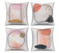 ASDCXZ Set di 4 federe in stile boho, 40 x 40 cm, moderne, linea astratta, rosa, grigio, graffiti, per divano, cuscino decorativo, lavabile, in poliestere, lino, per esterni