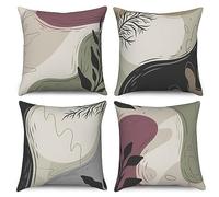 ASDCXZ Set di 4 federe per cuscino, 40 x 40 cm, stile moderno, astratto, stile boho, graffiti, beige, per divano, cuscino decorativo, lavabile, in poliestere, lino, per esterni